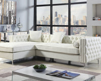Iconic Home Da Vinci Left Facing Tufted PU Leather Sectional Sofa Cream