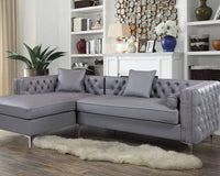 Iconic Home Da Vinci Left Facing Tufted PU Leather Sectional Sofa Grey