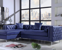 Iconic Home Da Vinci Left Facing Tufted PU Leather Sectional Sofa Navy