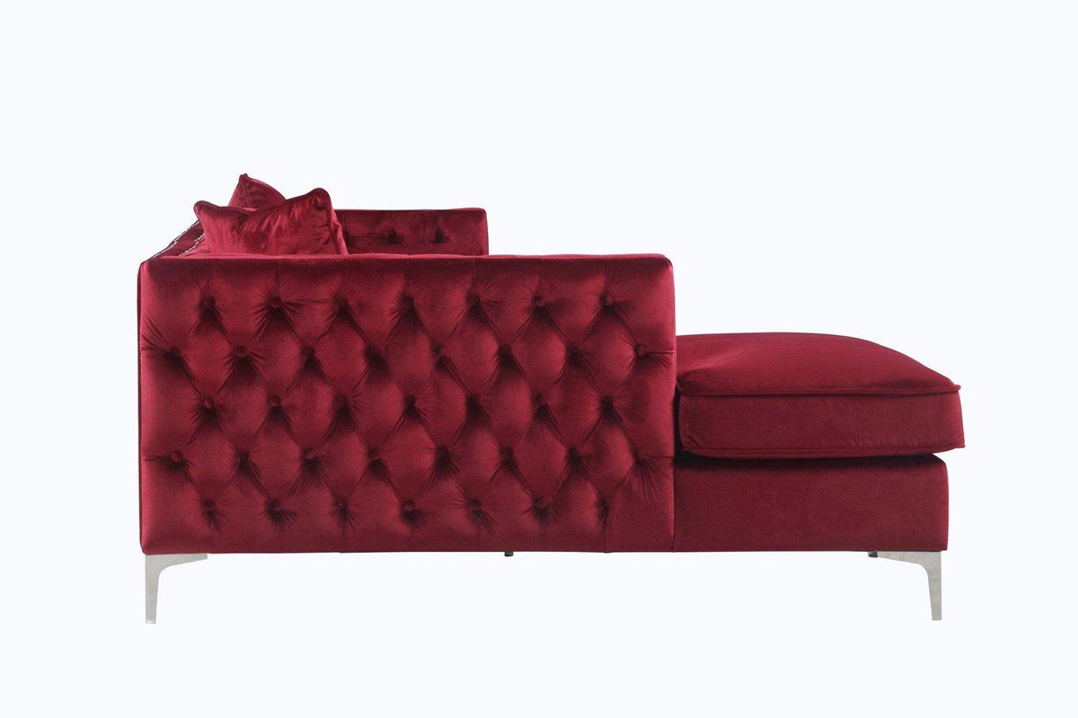 Iconic Home Da Vinci Left Facing Tufted Velvet Sectional Sofa 