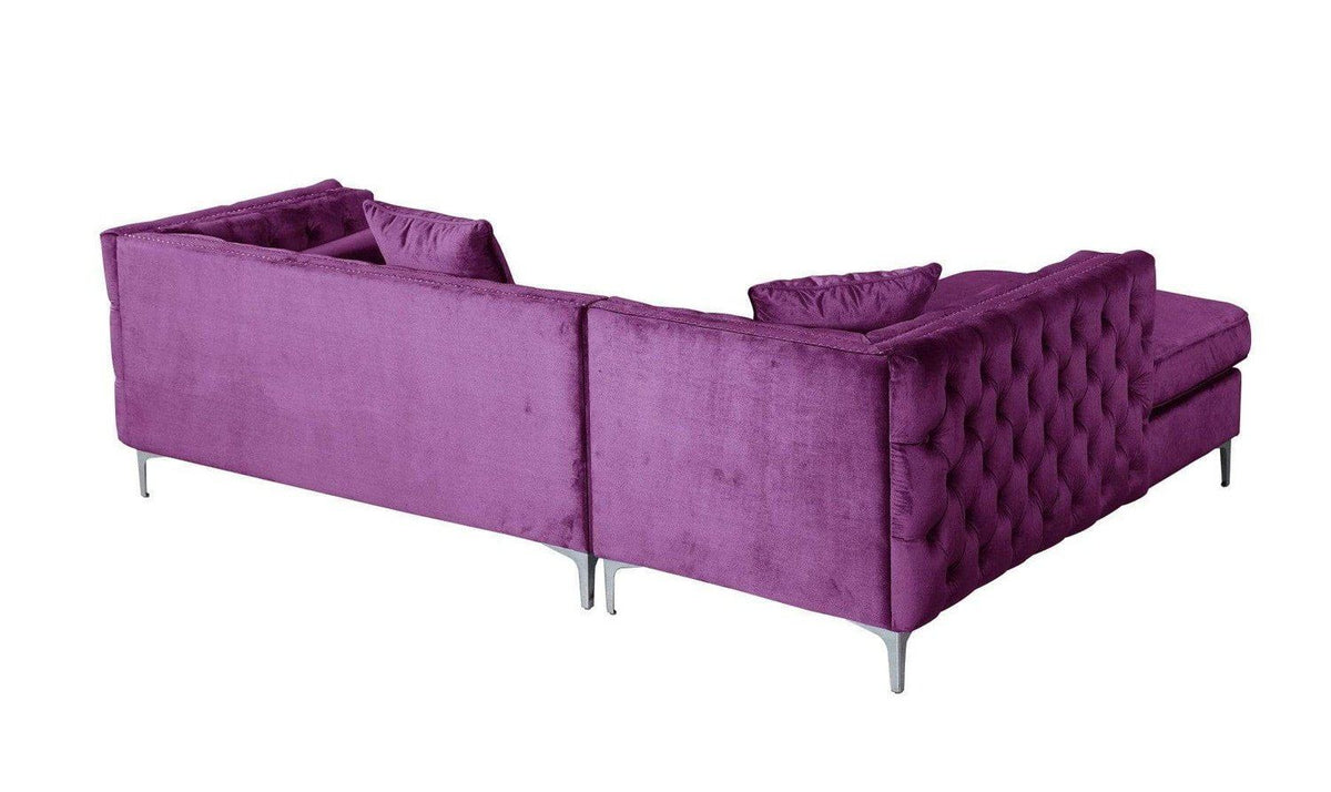 Iconic Home Da Vinci Left Facing Tufted Velvet Sectional Sofa 