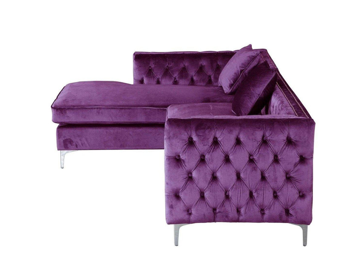 Iconic Home Da Vinci Left Facing Tufted Velvet Sectional Sofa 