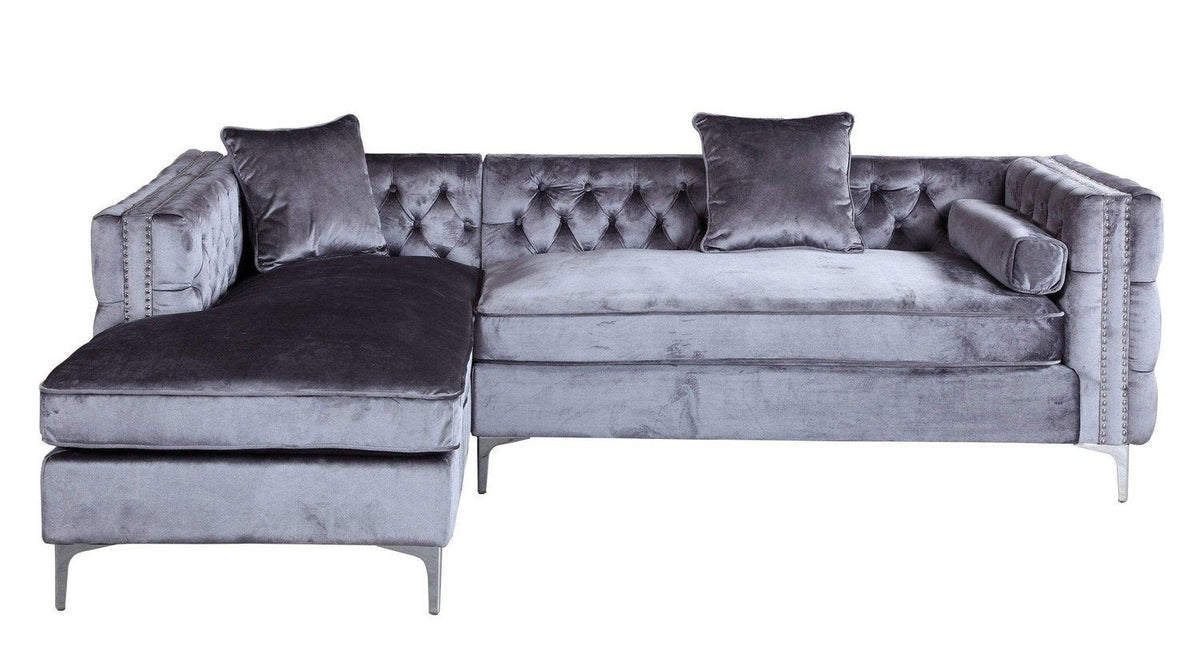 Iconic Home Da Vinci Left Facing Tufted Velvet Sectional Sofa 