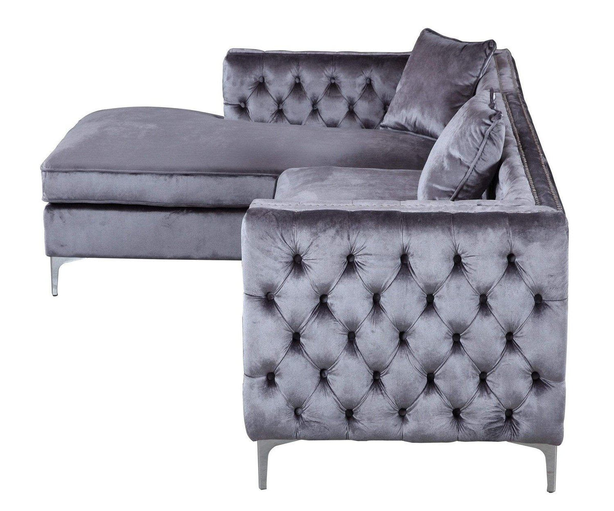 Iconic Home Da Vinci Left Facing Tufted Velvet Sectional Sofa 