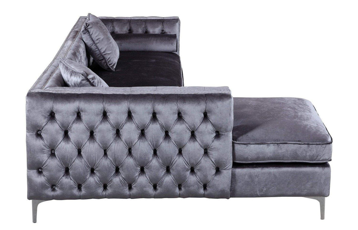 Iconic Home Da Vinci Left Facing Tufted Velvet Sectional Sofa 