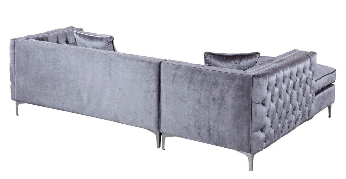 Iconic Home Da Vinci Left Facing Tufted Velvet Sectional Sofa 