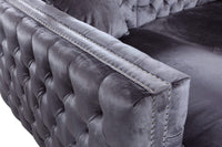 Iconic Home Da Vinci Left Facing Tufted Velvet Sectional Sofa 