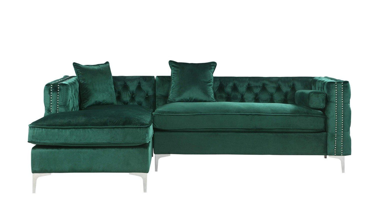 Iconic Home Da Vinci Left Facing Tufted Velvet Sectional Sofa 