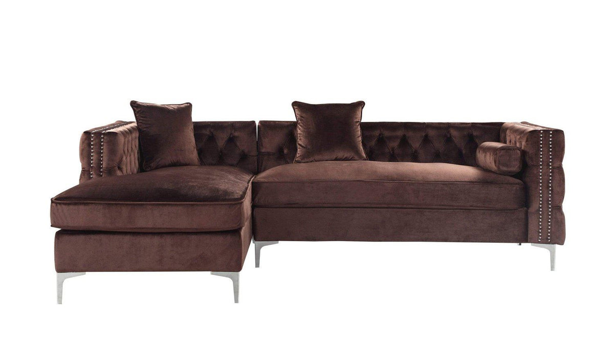 Iconic Home Da Vinci Left Facing Tufted Velvet Sectional Sofa 