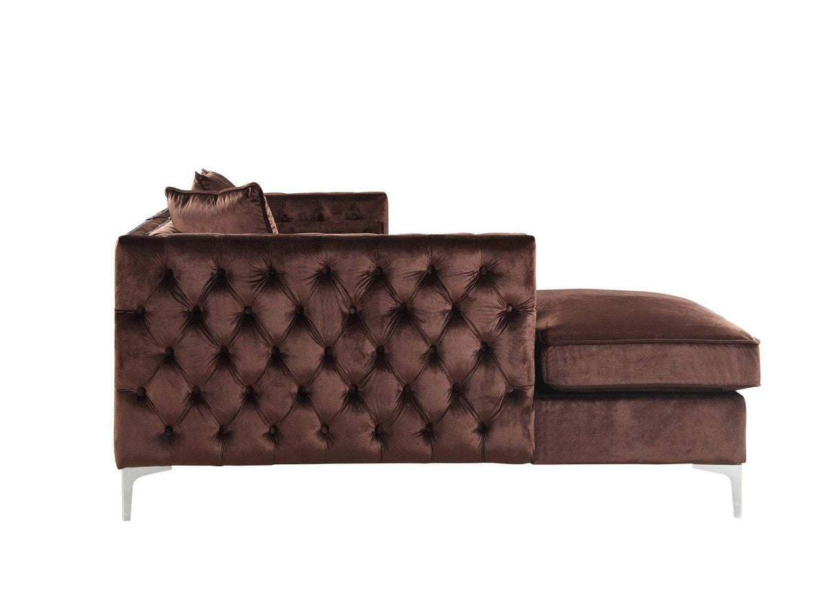 Iconic Home Da Vinci Left Facing Tufted Velvet Sectional Sofa 