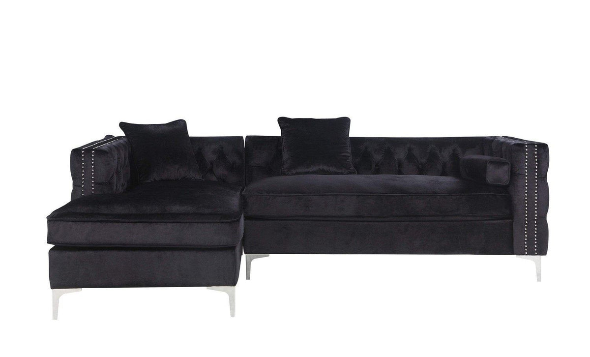 Iconic Home Da Vinci Left Facing Tufted Velvet Sectional Sofa 