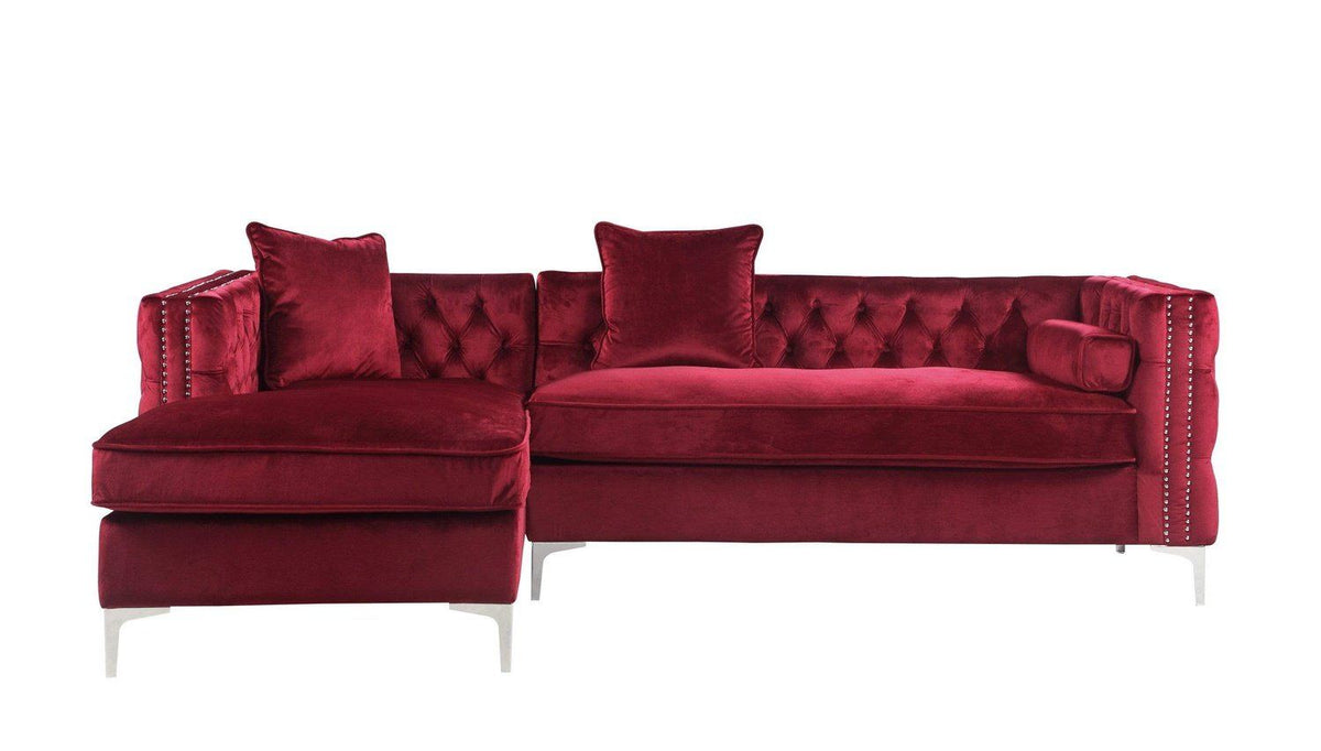Iconic Home Da Vinci Left Facing Tufted Velvet Sectional Sofa 