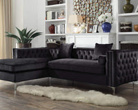 Iconic Home Da Vinci Left Facing Tufted Velvet Sectional Sofa Black