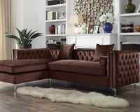 Iconic Home Da Vinci Left Facing Tufted Velvet Sectional Sofa Brown