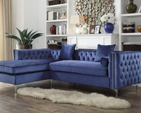 Iconic Home Da Vinci Left Facing Tufted Velvet Sectional Sofa Navy