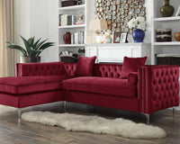 Iconic Home Da Vinci Left Facing Tufted Velvet Sectional Sofa Red