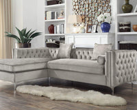 Iconic Home Da Vinci Left Facing Tufted Velvet Sectional Sofa Silver