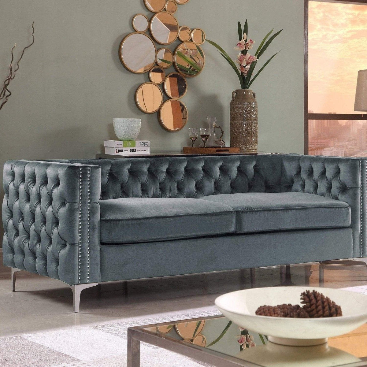 Iconic Home Da Vinci Velvet Sofa Grey