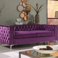 Iconic Home Da Vinci Velvet Sofa Purple