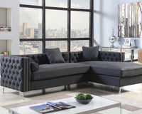 Iconic Home Da Vinci Right Facing PU Leather Tufted Sectional Sofa Black