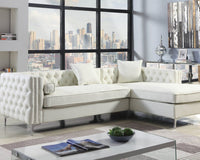 Iconic Home Da Vinci Right Facing PU Leather Tufted Sectional Sofa Cream