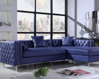 Iconic Home Da Vinci Right Facing PU Leather Tufted Sectional Sofa Navy