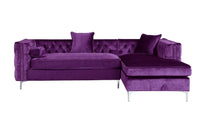 Iconic Home Da Vinci Right Facing Tufted Velvet Sectional Sofa 
