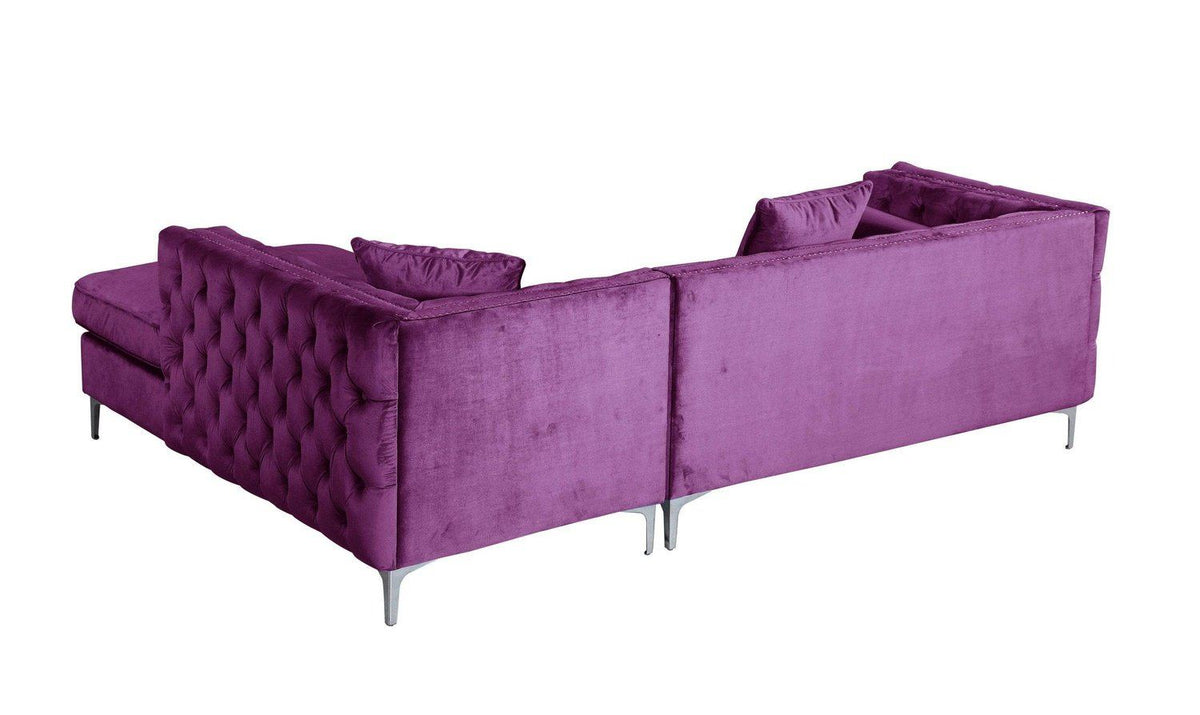 Iconic Home Da Vinci Right Facing Tufted Velvet Sectional Sofa 