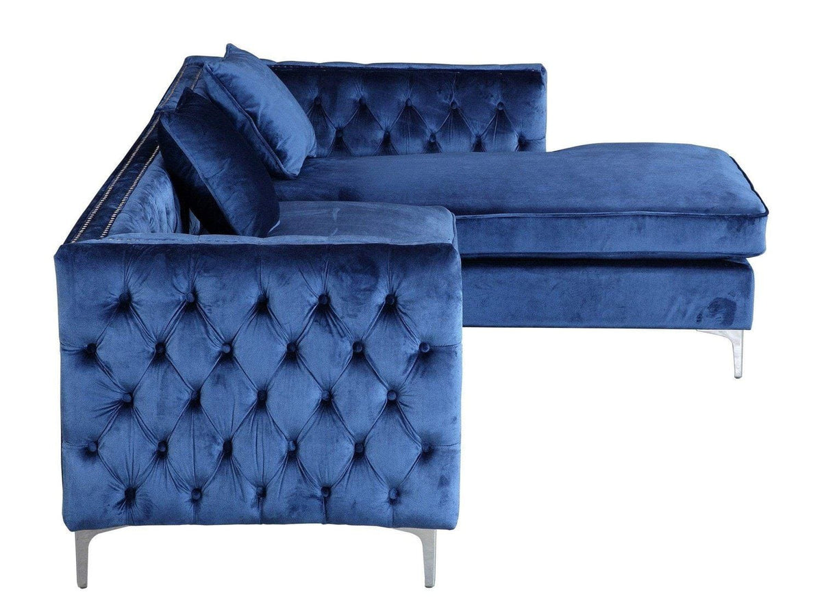 Iconic Home Da Vinci Right Facing Tufted Velvet Sectional Sofa 