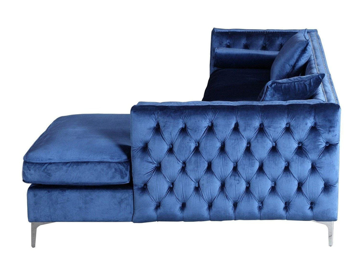Iconic Home Da Vinci Right Facing Tufted Velvet Sectional Sofa 