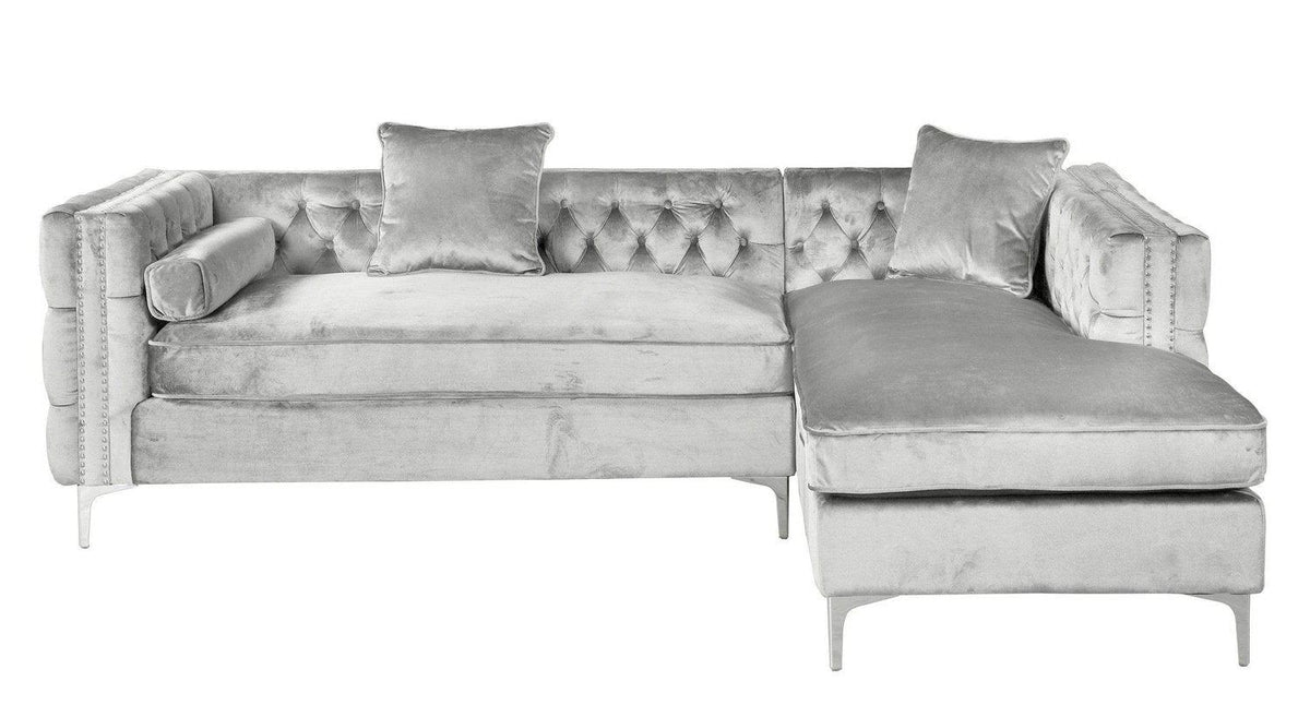 Iconic Home Da Vinci Right Facing Tufted Velvet Sectional Sofa 