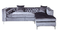 Iconic Home Da Vinci Right Facing Tufted Velvet Sectional Sofa 
