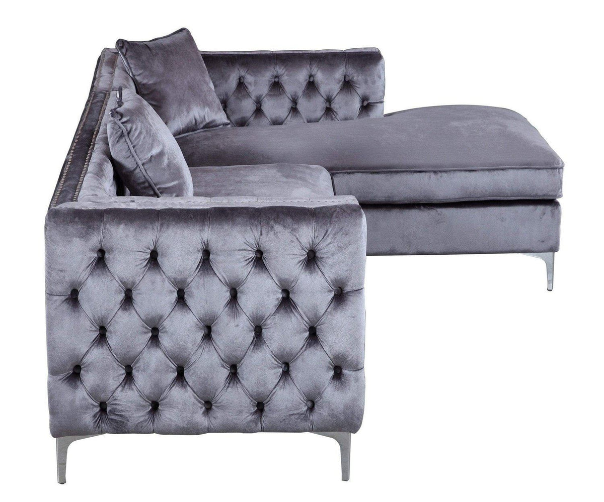 Iconic Home Da Vinci Right Facing Tufted Velvet Sectional Sofa 