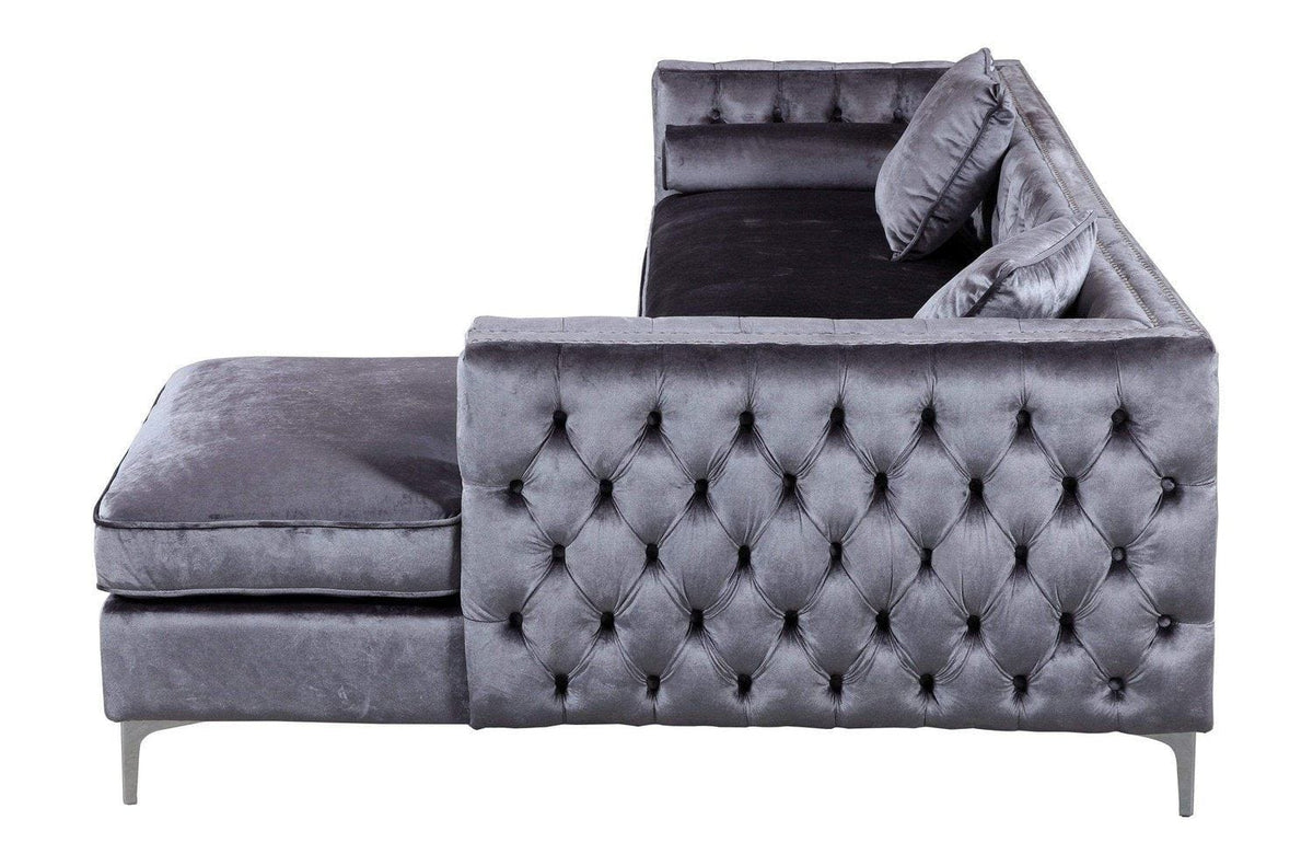 Iconic Home Da Vinci Right Facing Tufted Velvet Sectional Sofa 