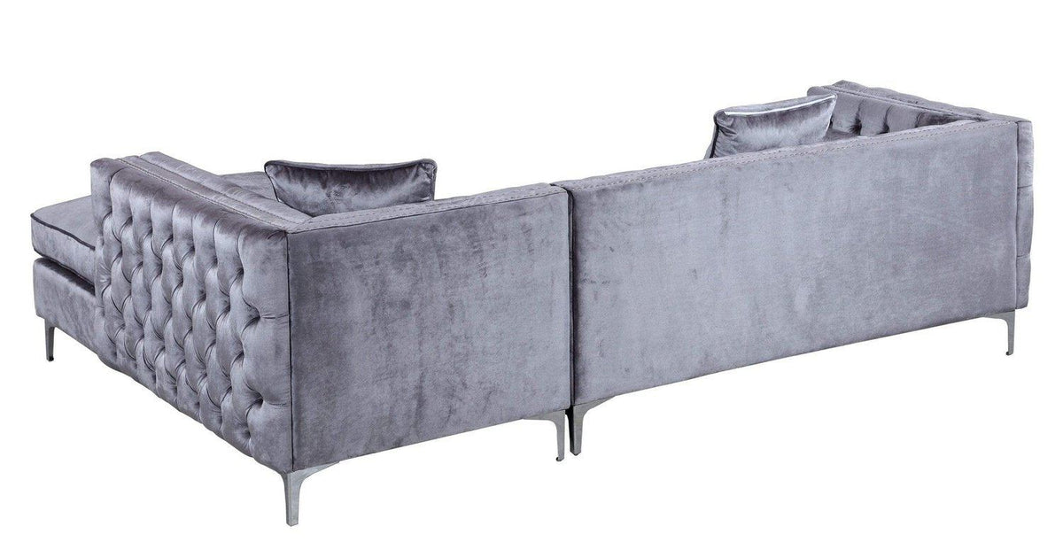 Iconic Home Da Vinci Right Facing Tufted Velvet Sectional Sofa 