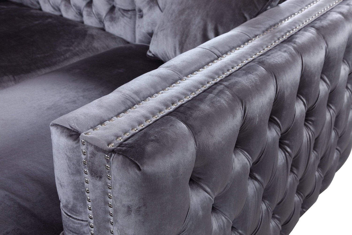 Iconic Home Da Vinci Right Facing Tufted Velvet Sectional Sofa 