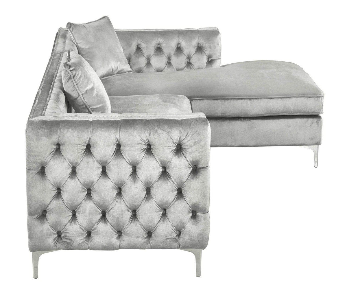 Iconic Home Da Vinci Right Facing Tufted Velvet Sectional Sofa 