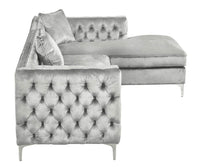 Iconic Home Da Vinci Right Facing Tufted Velvet Sectional Sofa 