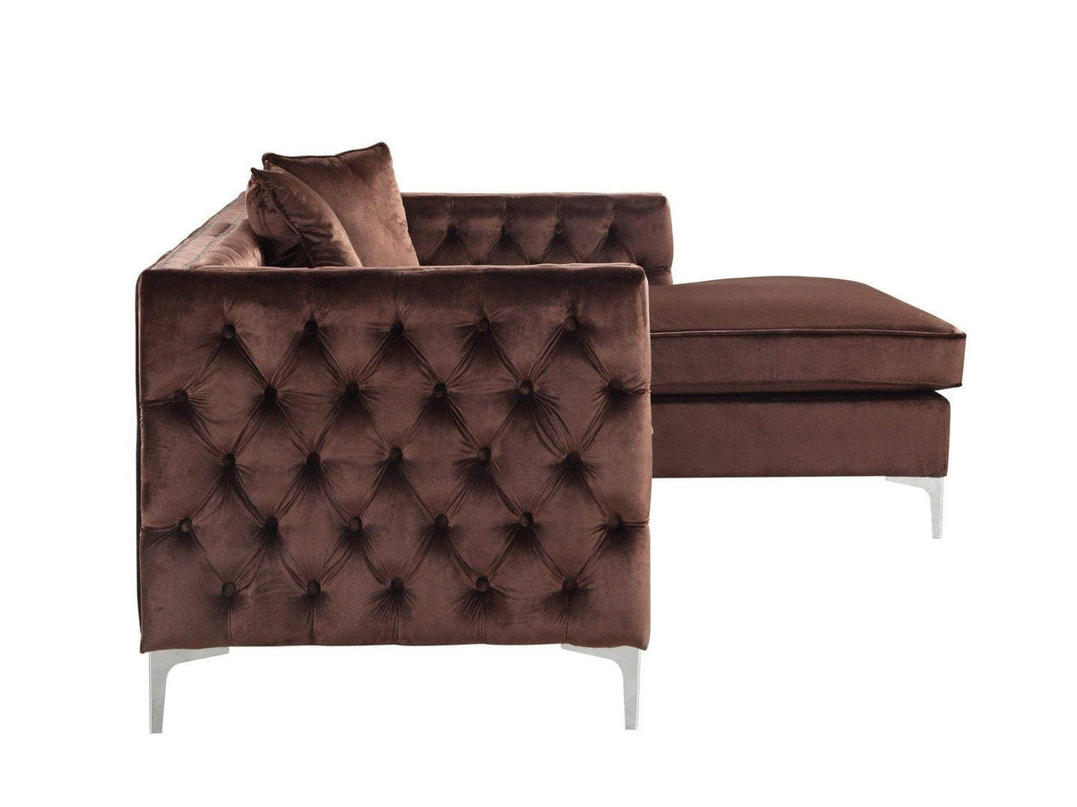 Iconic Home Da Vinci Right Facing Tufted Velvet Sectional Sofa 