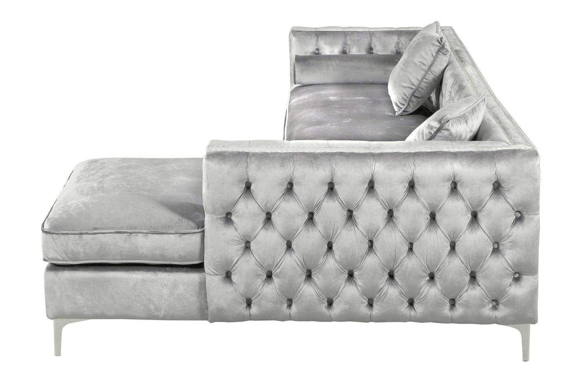 Iconic Home Da Vinci Right Facing Tufted Velvet Sectional Sofa 