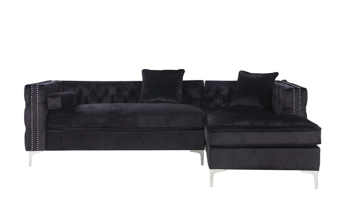 Iconic Home Da Vinci Right Facing Tufted Velvet Sectional Sofa 