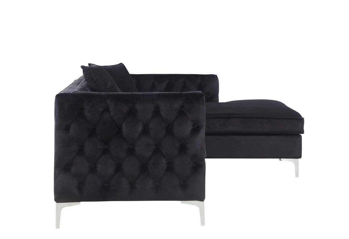 Iconic Home Da Vinci Right Facing Tufted Velvet Sectional Sofa 