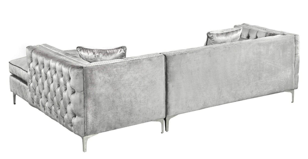 Iconic Home Da Vinci Right Facing Tufted Velvet Sectional Sofa 