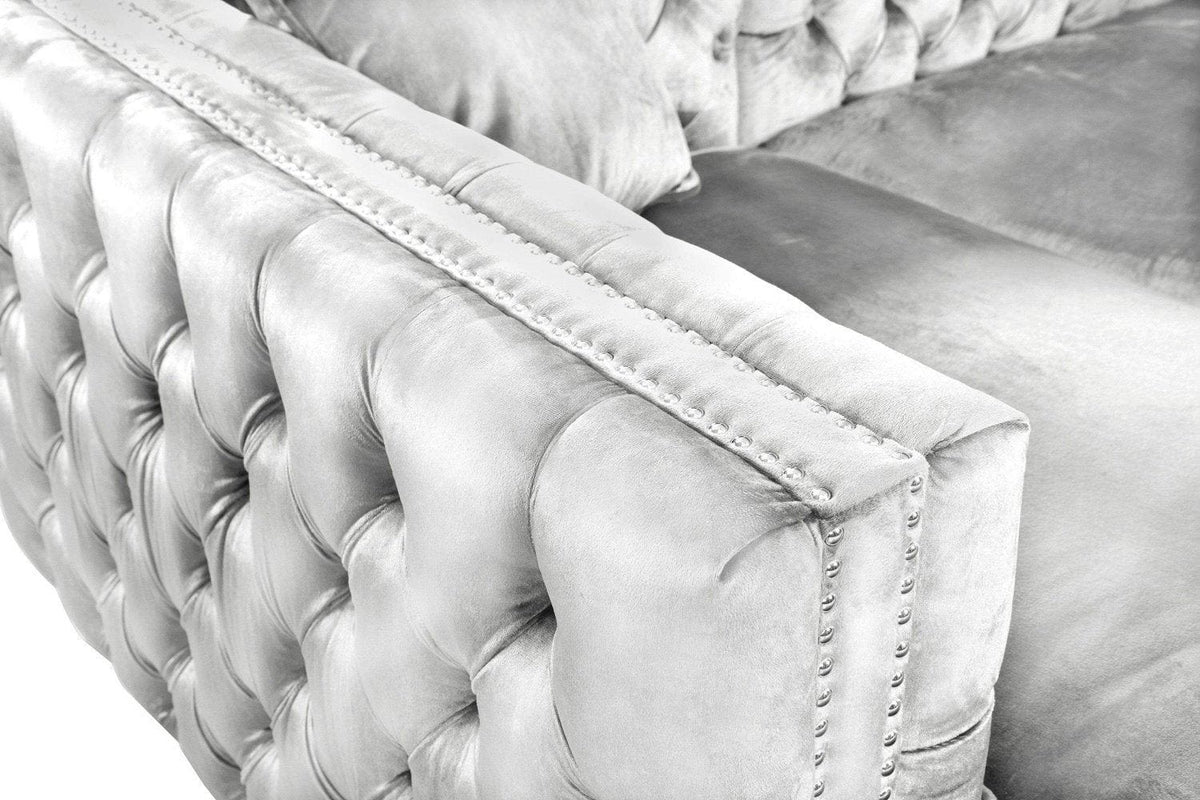 Iconic Home Da Vinci Right Facing Tufted Velvet Sectional Sofa 