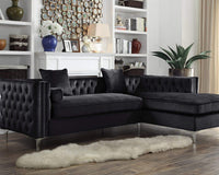 Iconic Home Da Vinci Right Facing Tufted Velvet Sectional Sofa Black
