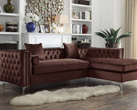 Iconic Home Da Vinci Right Facing Tufted Velvet Sectional Sofa Brown