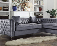 Iconic Home Da Vinci Right Facing Tufted Velvet Sectional Sofa Grey