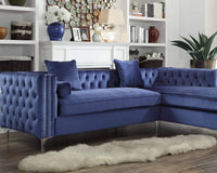 Iconic Home Da Vinci Right Facing Tufted Velvet Sectional Sofa Navy