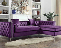 Iconic Home Da Vinci Right Facing Tufted Velvet Sectional Sofa Purple