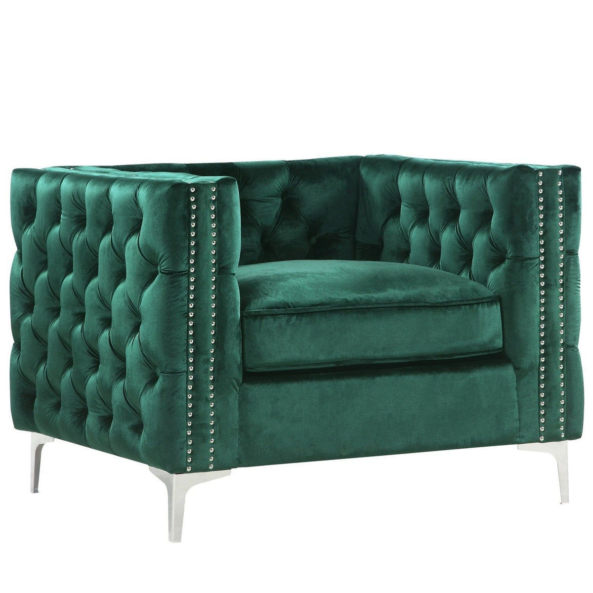 Iconic Home Da Vinci Button Tufted Velvet Club Chair 